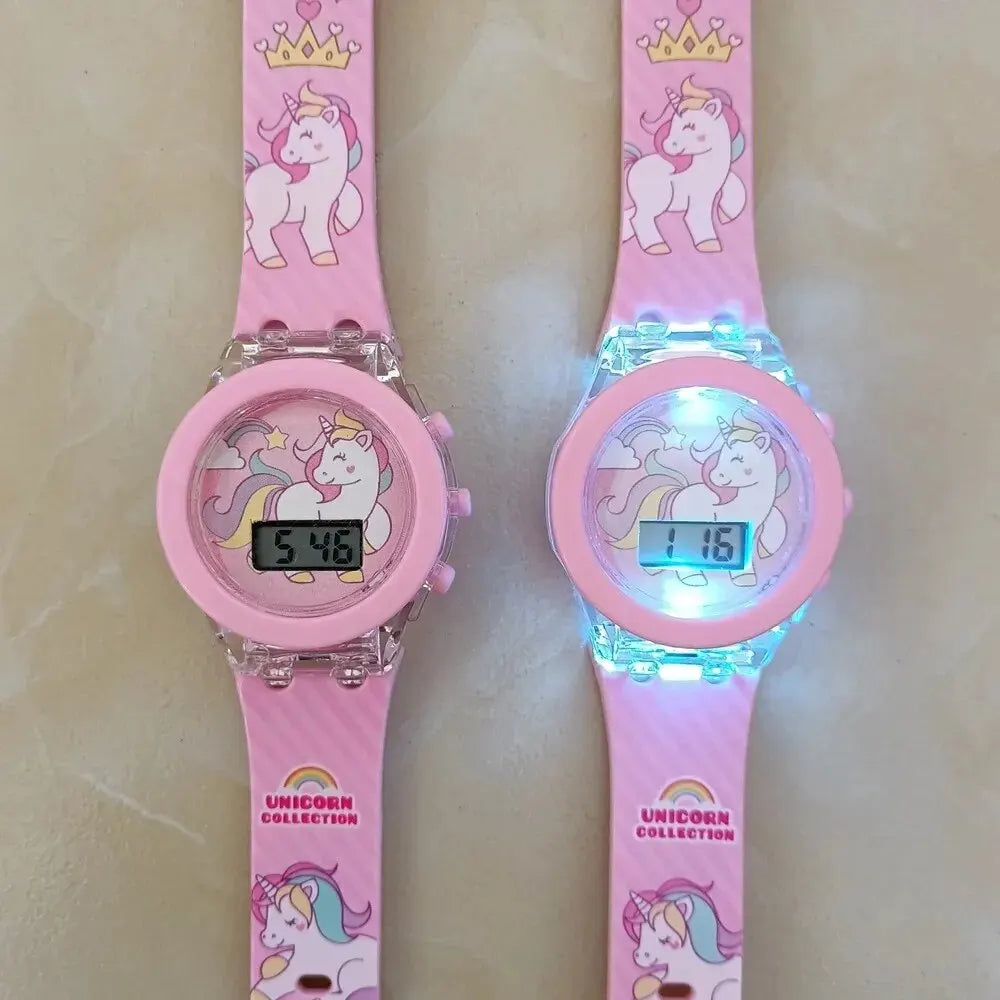 Kids Watch Luminous Color Sports Electronic Watches Children Alarm Clock Cartoon Unicorn Flash Birthday Party Girls Gift Student