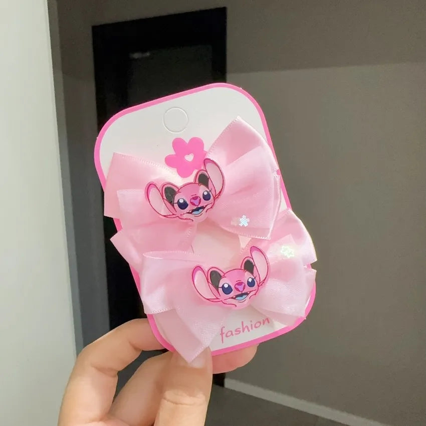 Stitch Girls Bow Hairpin Kawaii Angel Hairclip Headwear Cartoon Cute Hair Accessories Funny Kids Birthday Gifts