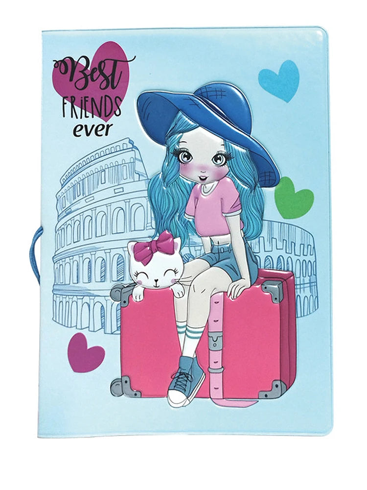 New Cute Travel Passport Cover Creative Relief Pattern Passport Holder Girl Anti-lost Telescopic Rope Protective Passport Case
