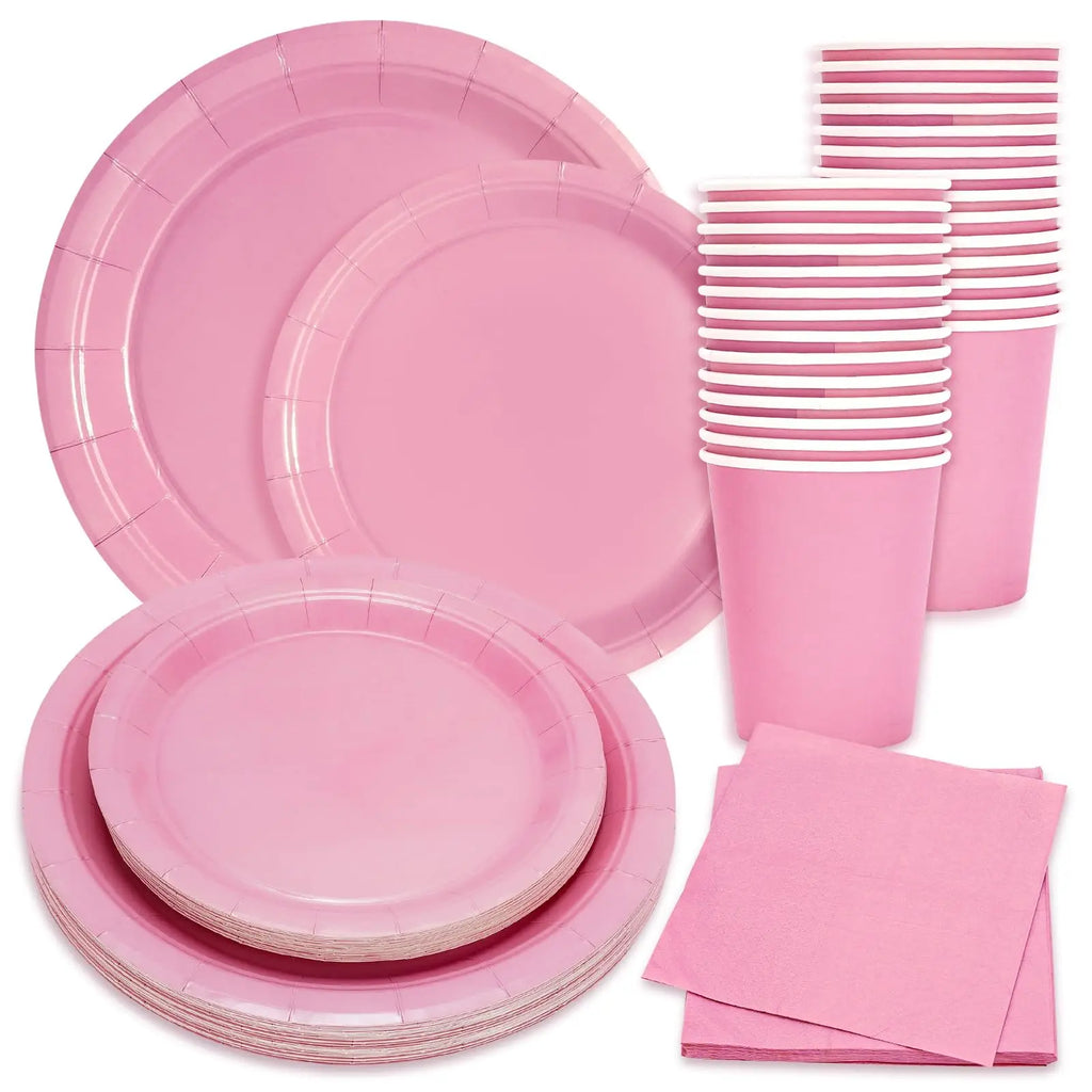 Solid Color Party Set Light Pink Tableware Paper Cup Paper Plate Tablecloth Wedding Birthday Bride Party Supplies Decorations