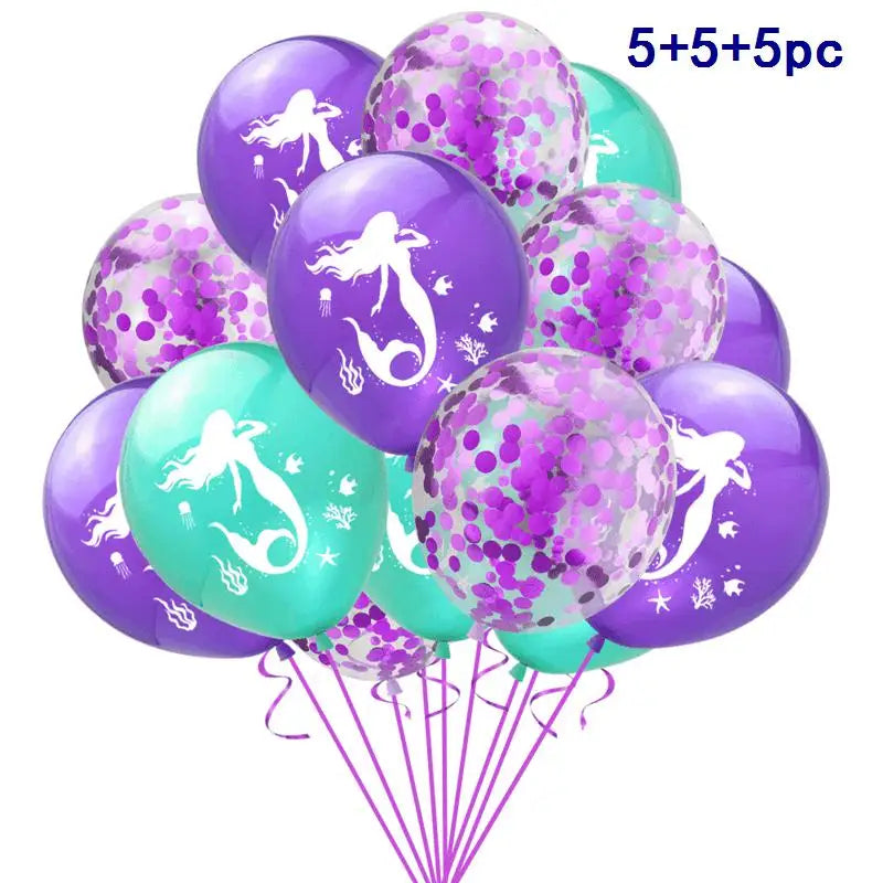 Mermaid Birthday Balloons Set 32inch Purple Number Shell Foil Ballon Girls Happy Little Mermaid 1st 2nd 3rd 4th Birthday Balloon