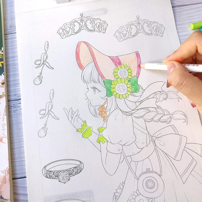 Coloring Book 12 Series Comics Anime Character Watercolor Painting Book Gouache Graffiti Drawing Book Stationery School Supplies