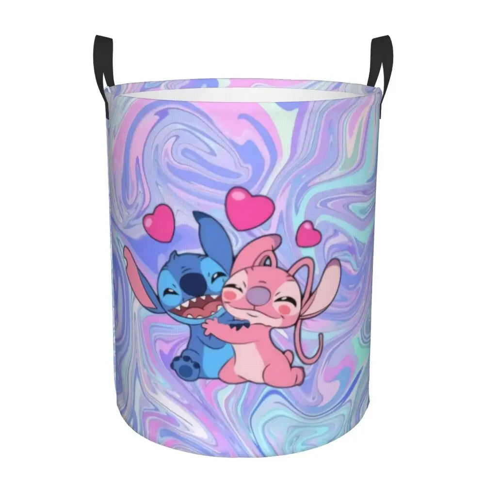Custom Stitch Kiss Angel Love Heart Anime Laundry Hamper Large Clothes Storage Basket Toy Bin Organizer for Boy Girl
