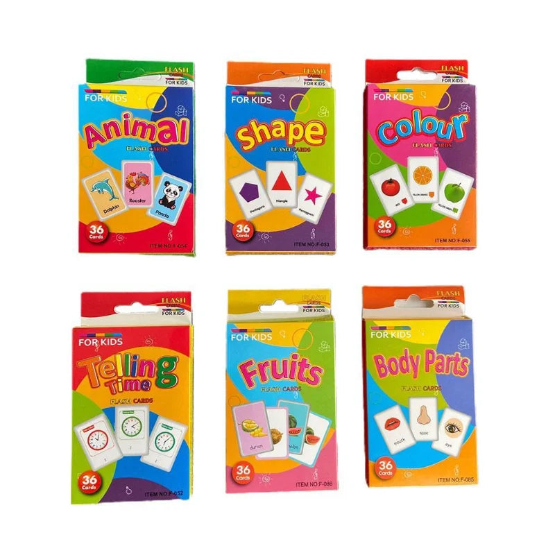 36Pcs Kids Cognition Card Shape Animal Color Teaching Baby English Learning Word Card Education Toys Montessori Material Gift