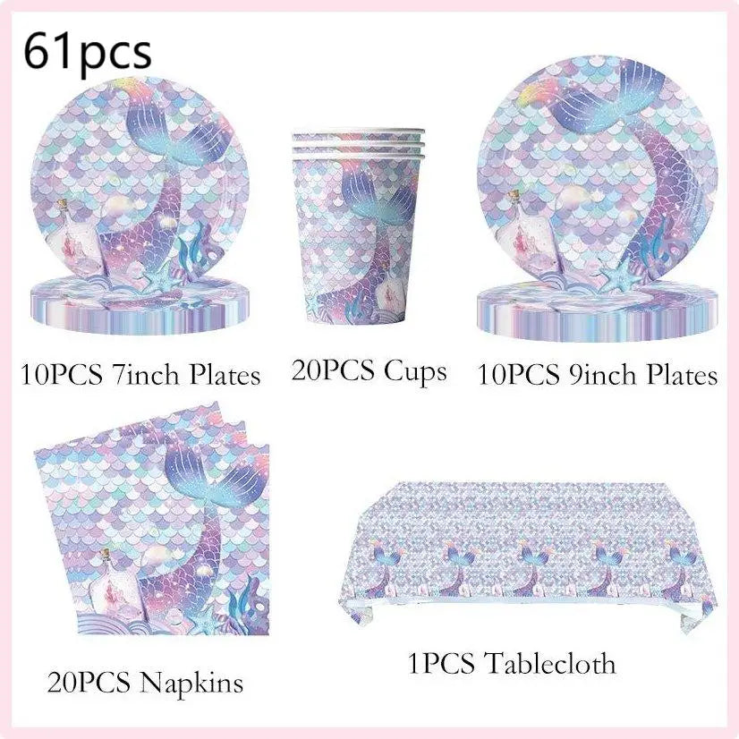 Mermaid Birthday Party Decorations Balloon Tableware Tablecloth Hanging Banner Party Decorations For Child Favors Supplies Kit
