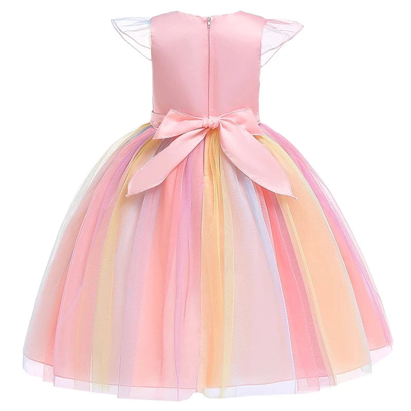 Kids Unicorn Dress for Girls Party Dresses Flower Appliques Ball Gown Little Girl Princess Costumes Summer Children Clothing