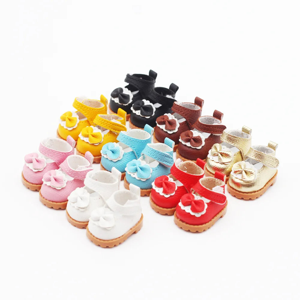 Doll Leather Shoes Labubu Bow Shoes for 17cm Labubu 10cm EXO /Cotton Doll Finger Shoes