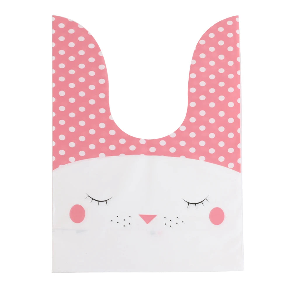10/25/50pcs Plastic Candy Bags Cookie  Cute Carton Rabbit Ear Bags Biscuits Snack Baking Packing Supplies Kids Gifts Wholesale