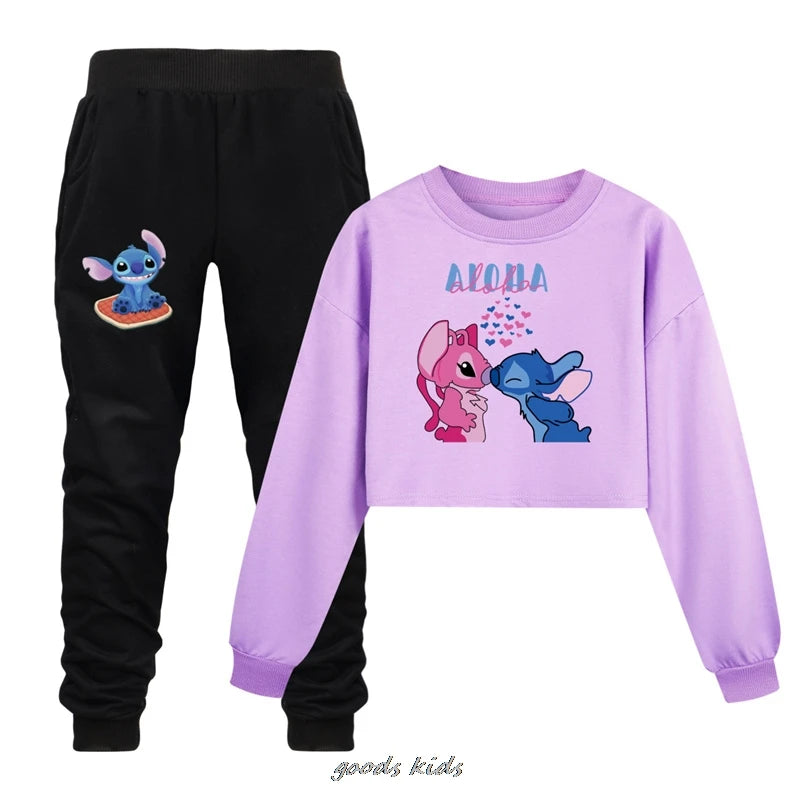 Lilo And Stitch Kids Loose Clothing Boys Long Sleeve Children's Sport Suits Hoodies Tops+Pants Sets Costume Birthday Suit