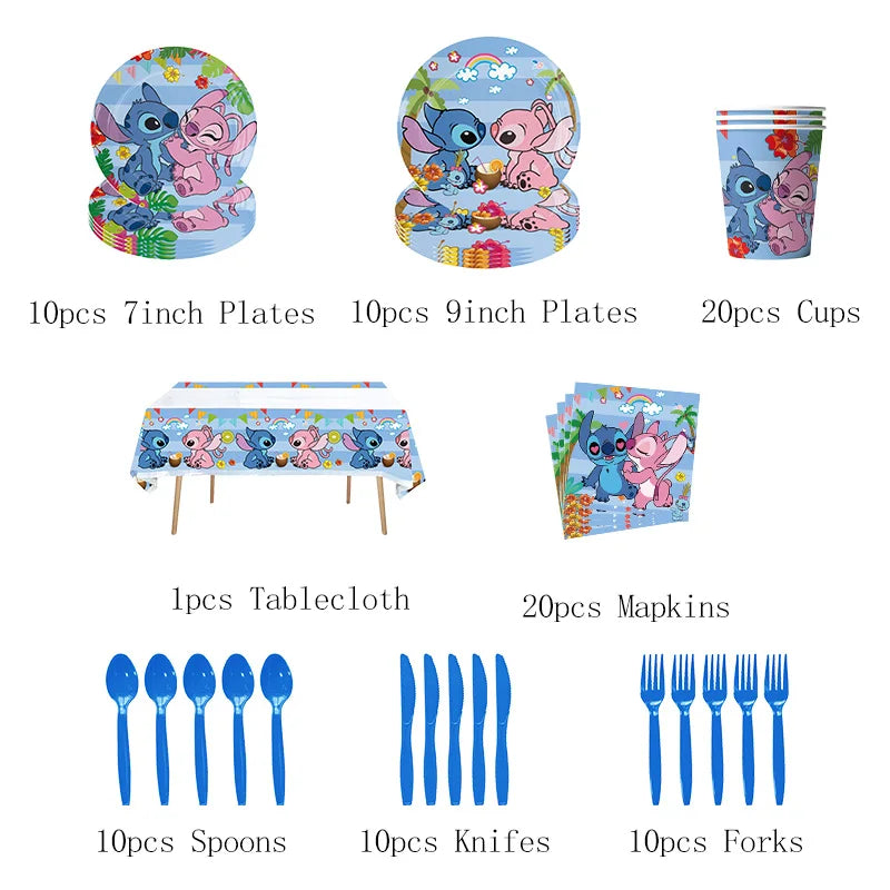 Stitch Birthday Decoration Supplies Disposable Tableware Kit Lilo and Stitch Birthday Party Cups Plates Tablecloth Supplies
