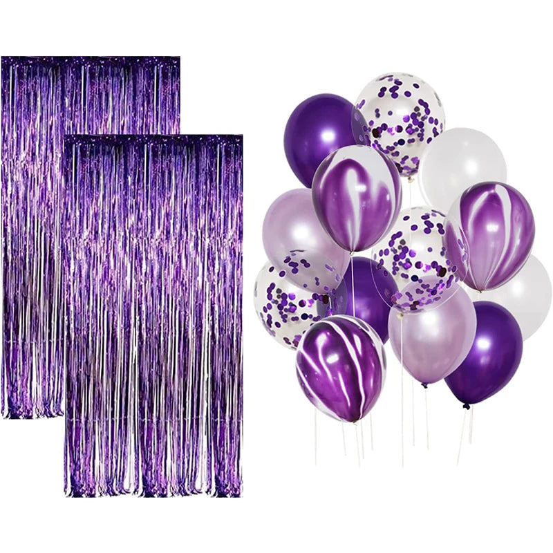 Purple Happy Birthday Banner Party Decorations Purple White Balloons Garlands Lavender Mermaid Birthday Themed Party Streamers