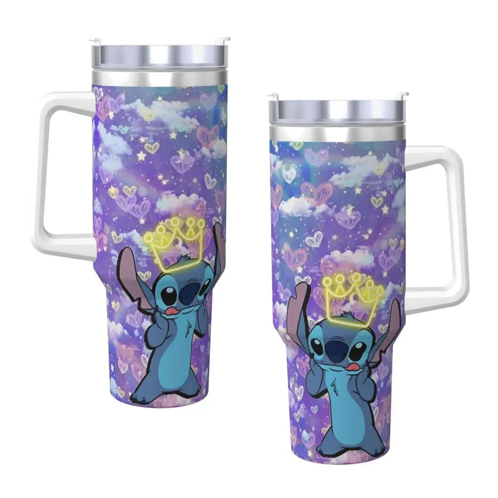 Stainless Steel Tumbler   Stitch Mugs Cup With Straws Travel Cold and Hot Water Bottle Heat Preservation 40oz Thermal Mug