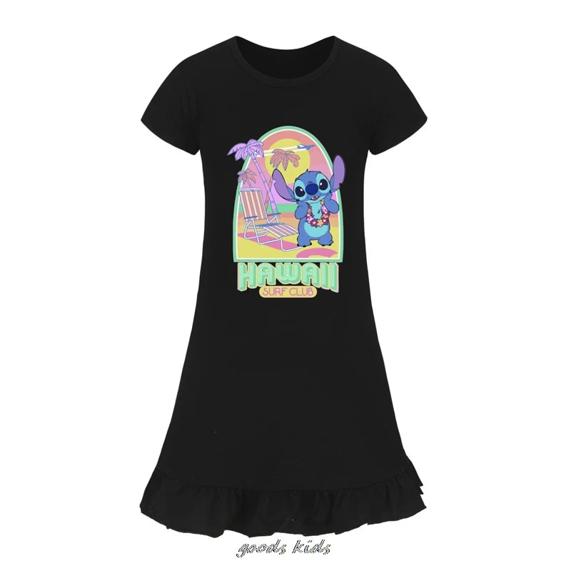 Hot Lilo And Stitch Cosplay Costumes Fashion Knee-Length Dresses Teenagers Cartoon Girl Pajamas Children Nightgown Girls Clothes