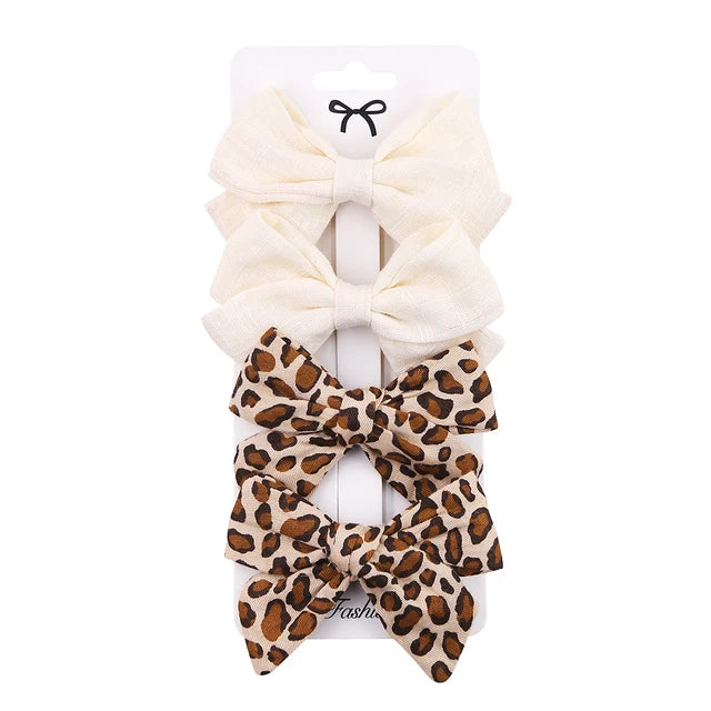 4Pcs/set Floral Print Hair Bow Clips Baby Girls Lace Cotton Linen BB Barrettes Safety Hairpins Korea Kids Headwear Accessories