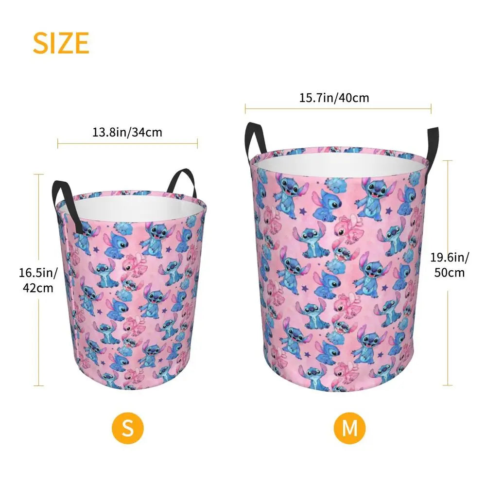 Customized SLilo And Stitch Cartoon Laundry Hamper Large Storage Basket Anime Kids Nursery Toy Organizer