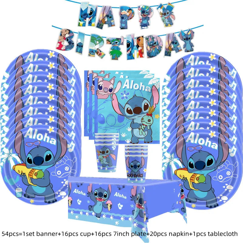 Lilo Stitch Party Supplies Paper Cup Plate Balloon Tablecloth Cake Toppers For Kid Boy Birthday Party Decoration Baby Shower