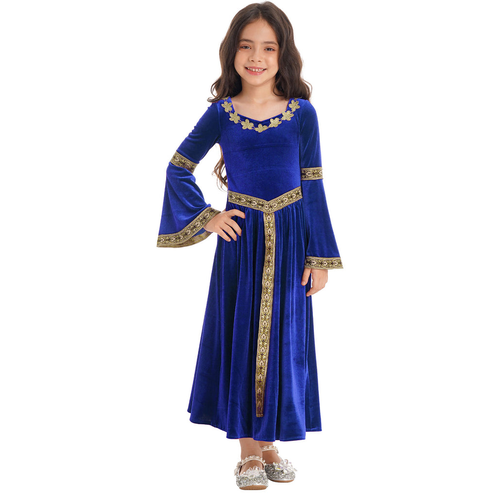 Girls Medieval Renaissance Velvet Dress Princess Queen Cosplay Costume Christmas Xmas Halloween New Year Carnival Party Dress