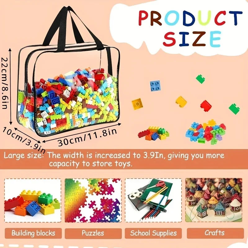 Large Toy Storage Bags Reusable Clear PVC Board Game Storage Travel Waterproof Organizer Bags for Books Building Blocks Puzzle