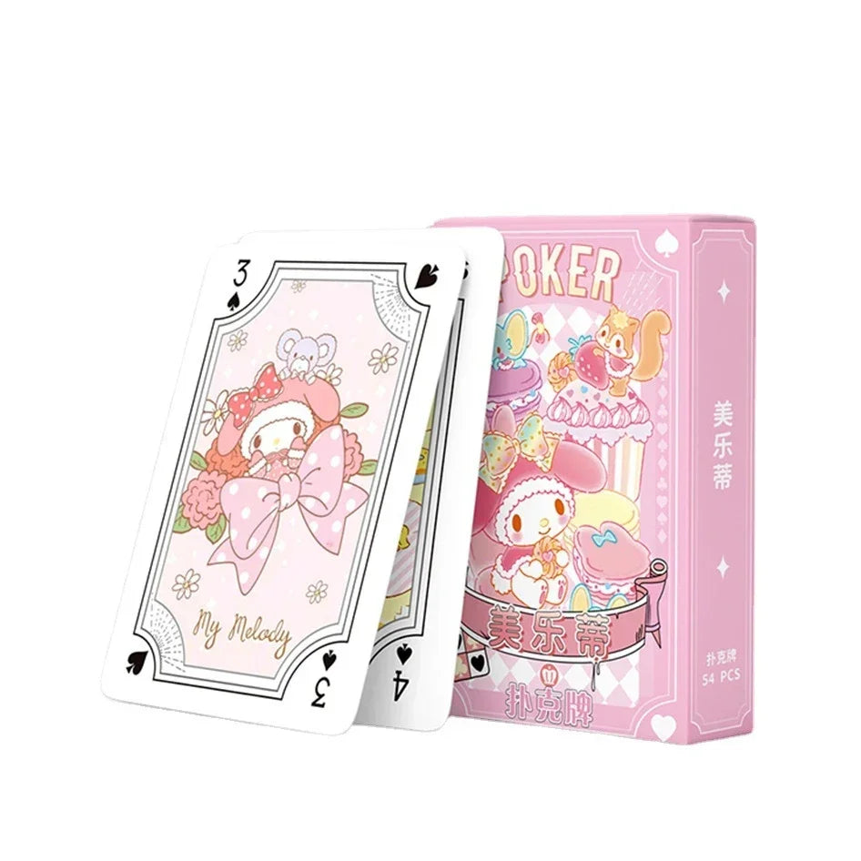 Kawaii Sanrio Poker Playing Cards Board Games Cartoon Hello Kitty Kuromi Cinnamoroll Melody Pompompurin Kids Toys Deck Card Gift
