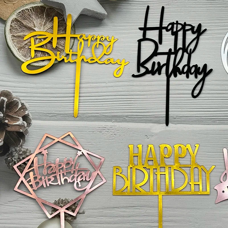 10 Pcs Acrylic Happy Birthday Cake Topper Pink Gold Silver Acrylic Kids Men Women Cake Decorations for Baby Shower Gift Supplies