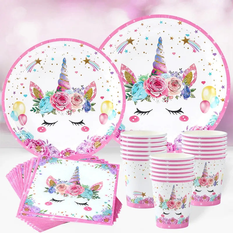 Unicorn Party Decoration Disposable Tableware Unicorn Birthday Party Decorations Kids Baby Shower Girl Birthday Party Supplies