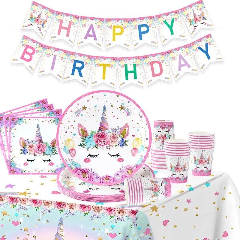 Unicorn Party Decoration Disposable Tableware Unicorn Birthday Party Decorations Kids Baby Shower Girl Birthday Party Supplies
