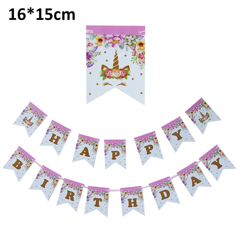 Unicorn Decoration For Birthday Girl Happy Birthday Unicorn Them Deco Kit Tableware Background Banner Balloons Supplies For Kids