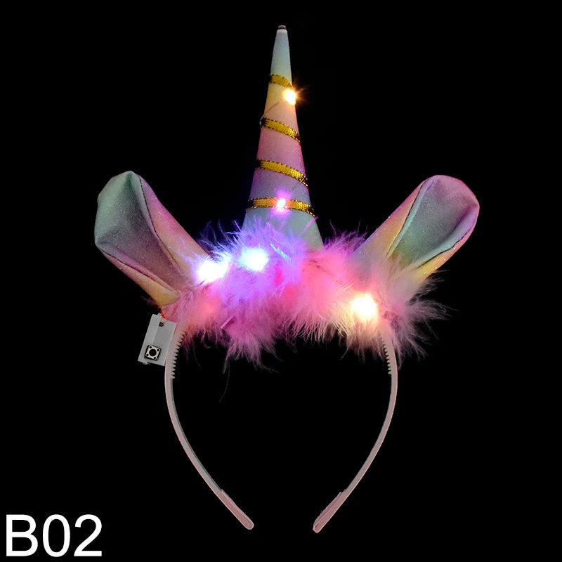 LED Colour Angel Feather Wings Girls Unicorn Halo Headband Fairy Stick Luminous Prop Cosplay Party Costume Glowing Accessories