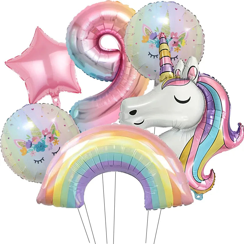 Rainbow Unicorn Aluminum Balloon 32inch Gradient Number Balloon Unicorn Party Supplies Unicorn Party Decoration Baby Shower