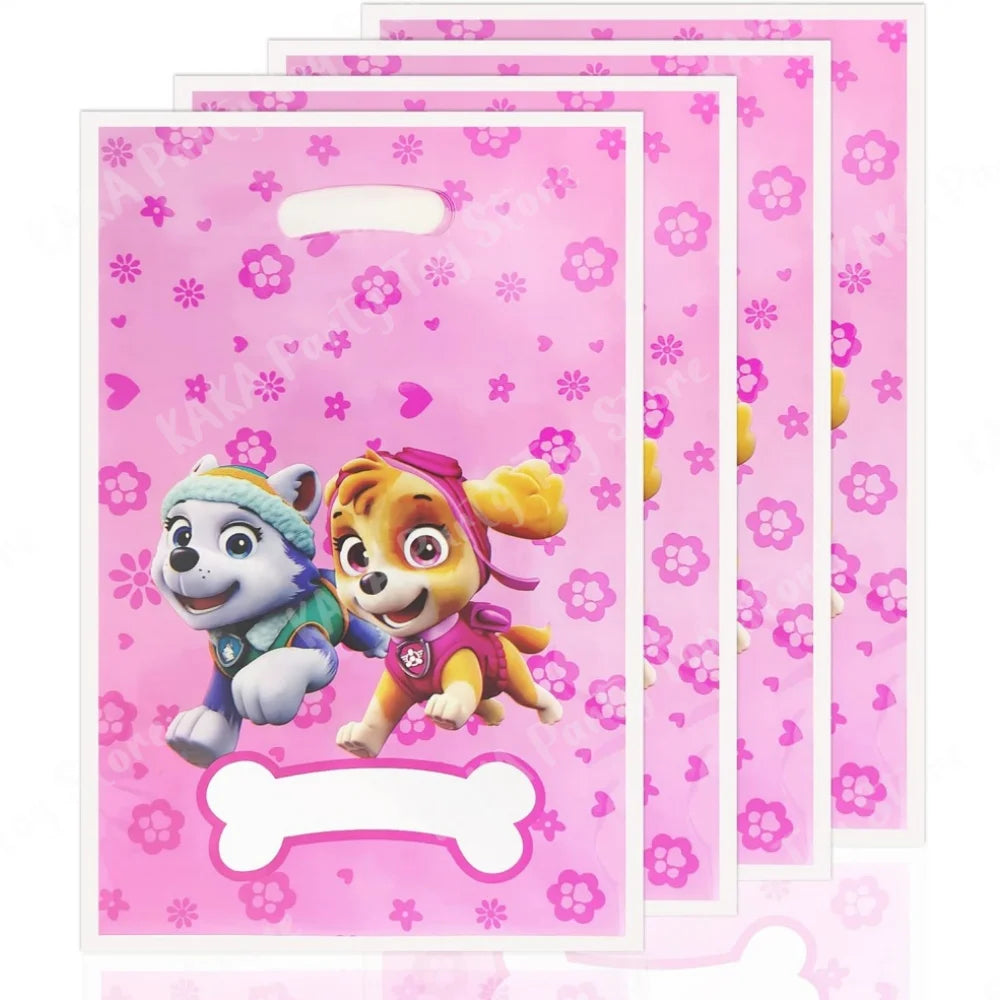 10/20/30Pcs Pink Paw Patrol Party Gift Bags Skye Theme Plastic Candy Loot Bag Kids Girl Birthday Decoration Supplies Baby Shower