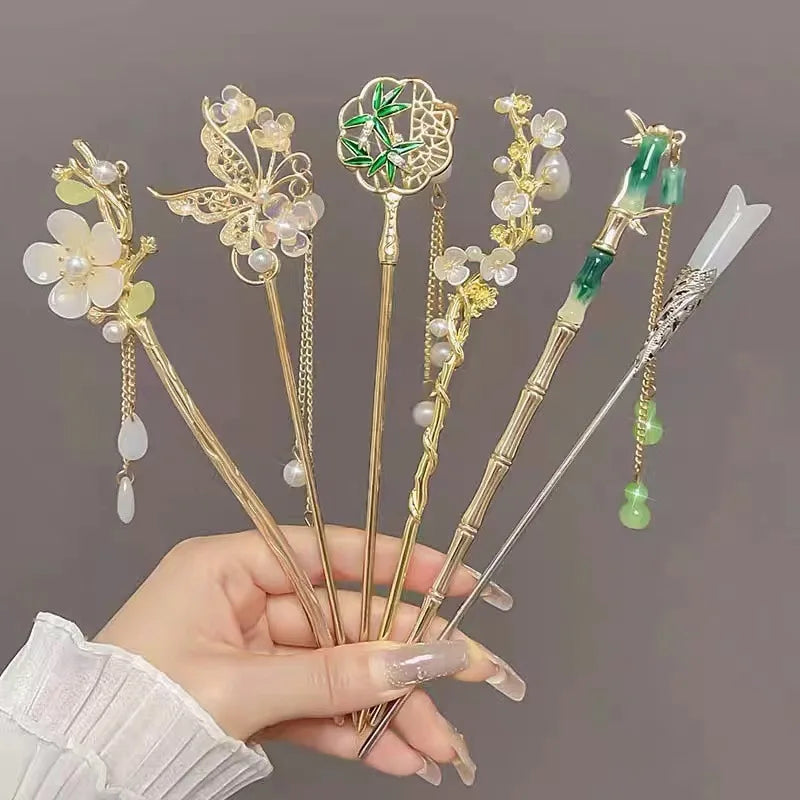 Chinese Style Tassel Hair Clip For Women Hair Stick Pins Flower Handmade Hairpins Charm Jewelry Accessories Hair Ornaments 머리핀