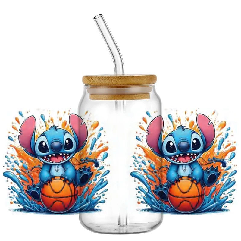 Miniso Stitch Baseball 16OZ UV DTF Cup Wraps Transfer Sticker For Glass Libbey Can Bottle waterproof DIY Custom