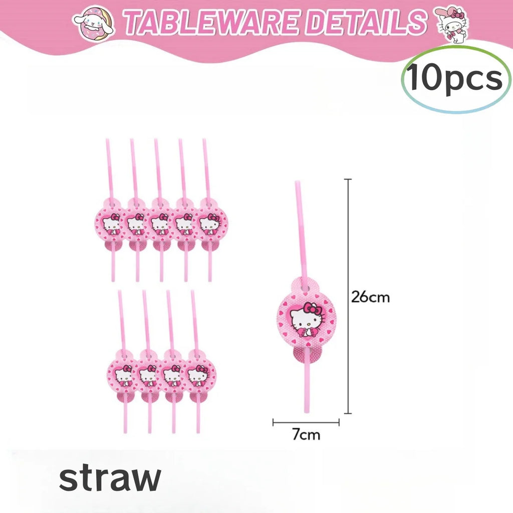 Hello Kitty Birthday Party Decorations Kawaii Cat Tableware Plate Tablecloth Baby Shower DIY stickers Girls Gifts Party Supplies