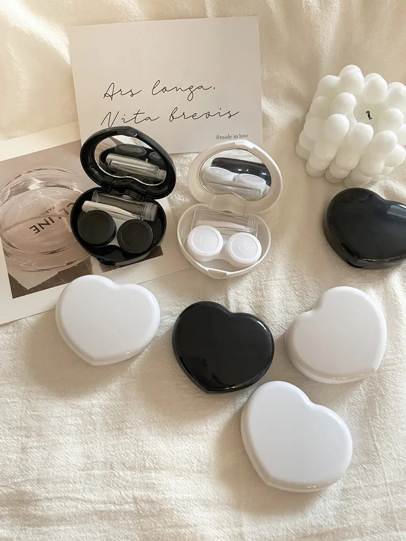 Travel Color Contact Lenses Box for Eyes Tool Kit Women Girl Heart Lady Holder Storage Eye Care Container with Mirror Tweezer