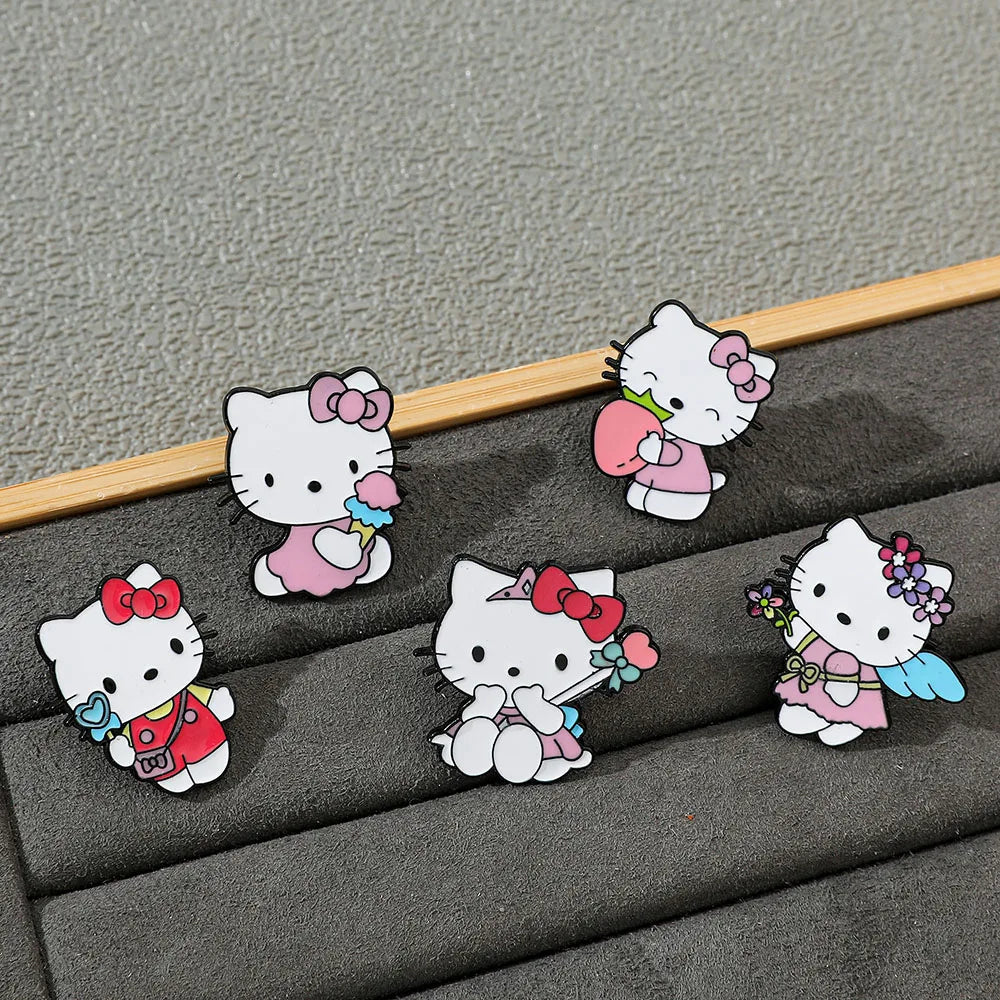 5 Pcs Cute cartoon Soft Cute kt Cat Brooch Sanrio Metal Badge Cute Cat Alloy Drop Oil Pin accessory