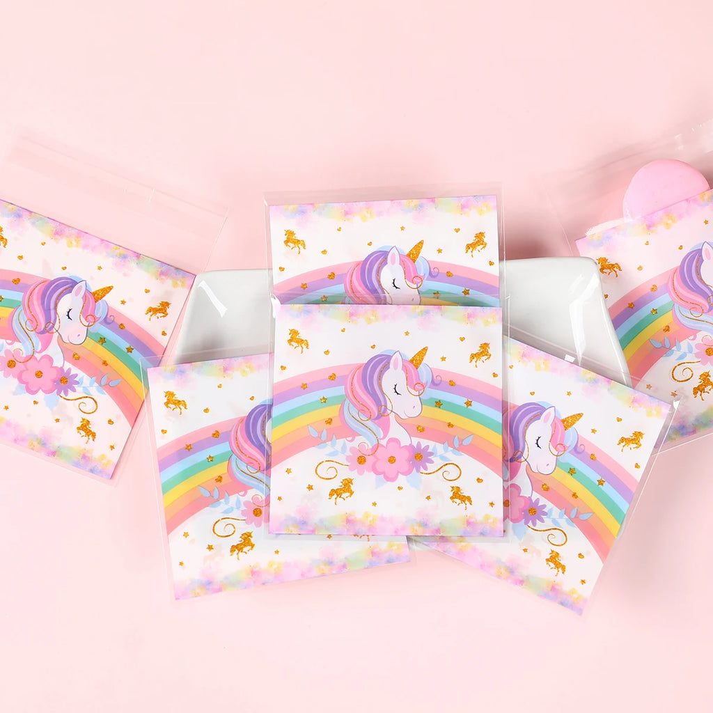 50/100Pcs Unicorn Party Gift Bags Birthday Party Decoration Candy Bags Packaging Bags Baby Shower Kids Favors Party Supplies