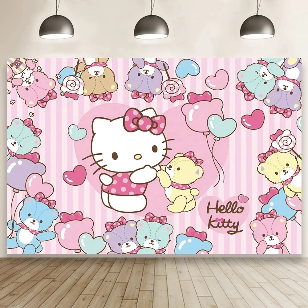 Hello Kitty Birthday Party Decoration Children's Theme Paper Cup Plate Napkin Balloon Baby Shower Kids Girls Party Gift Toys Set