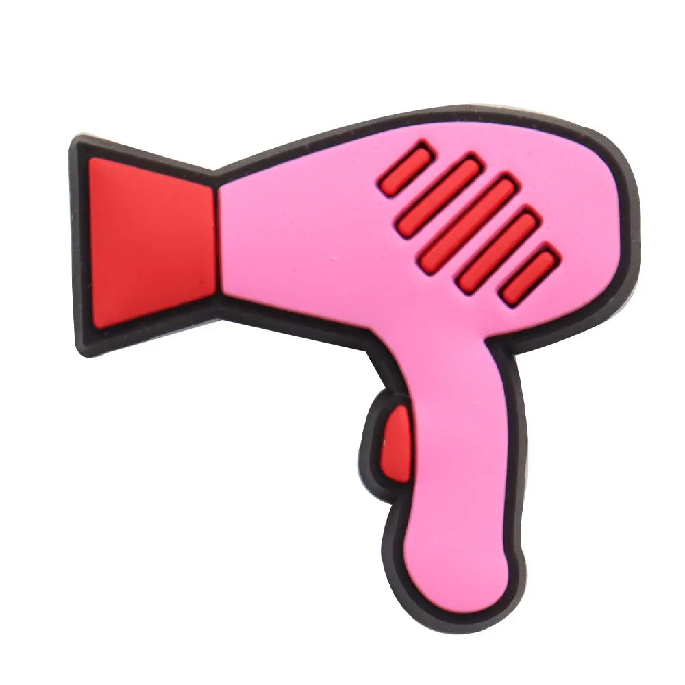 1Pcs PVC Hair Dryer Strawberry Cupcake Kids Shoe Charms Umbrella Crown Pink Series Buckle Clog Accessories Fit X-mas Gift