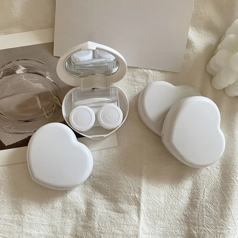 Travel Color Contact Lenses Box for Eyes Tool Kit Women Girl Heart Lady Holder Storage Eye Care Container with Mirror Tweezer