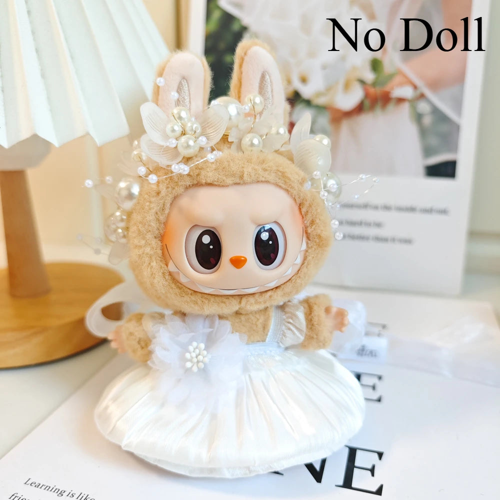 Mini Plush Doll's Clothes Bud Skirt with Pearl Hair Accessory Labubu I II Idol Dolls Korea Kpop Doll DIY Clothing Gifts