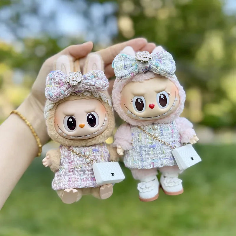 Cute 17cm Labubu Idol Doll Outfit Camellia Dress Bag Shoes Set The Monster Sitting Party Collection Mini DIY
