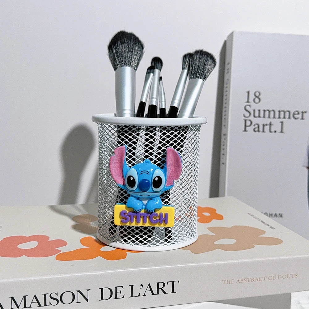 Cartoon Three-Color Stitches Metal Pen Holder Cute Stationery Storage for Study Fan Gifts Birthday