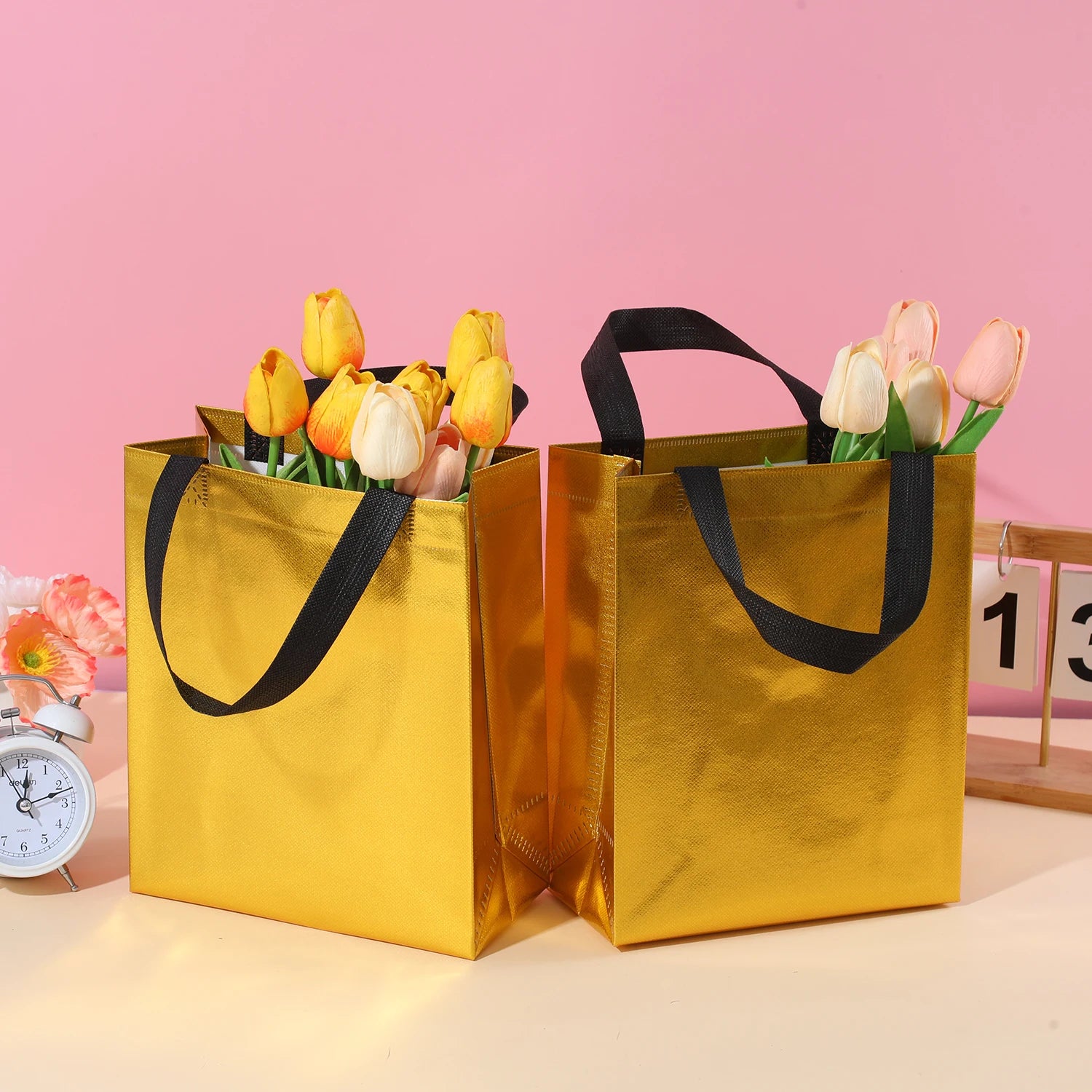 Vibrant 10-Pack Gradient Tote Bags - Laminated, Waterproof - Perfect for Parties, Shopping, and Christmas Party Gifts Packing