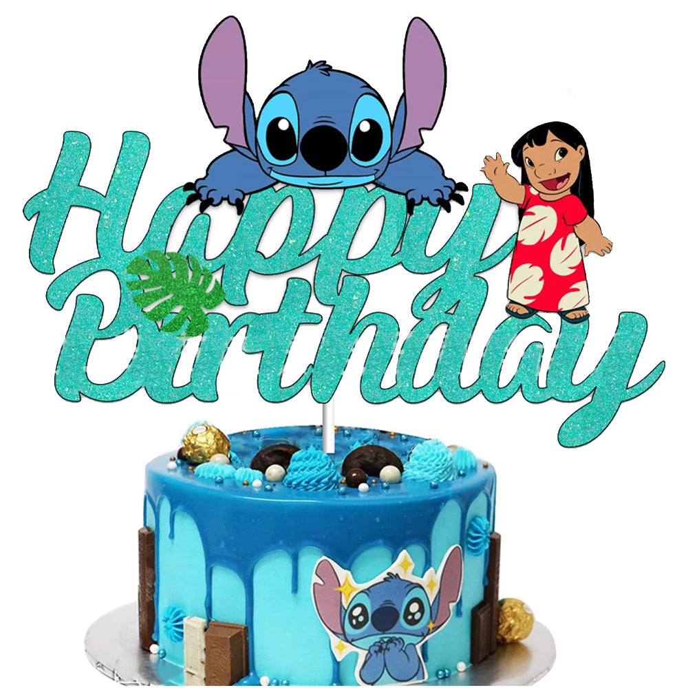 MINISO Lilo & Stitch Six Princess Acrylic Cake Topper Children Birthday Party Supplies Cake Flag Baby Shower Baking DIY Supplies