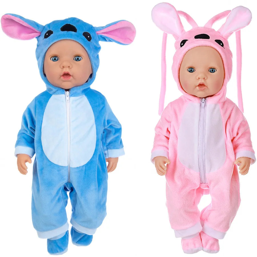 New Stitch 18/22inch Dolls Clothes Conjoined Pajamas with Hat Doll Baby Reborn Hoodies Rompers Kids Birthday Festival Gifts Toys