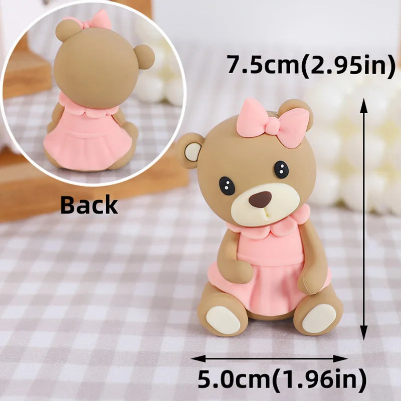 Bear Cake Toppers for Boy or Girl Baby Shower Children's Birthday Party Decoration Hot Air Balloon Cake Topper Pink Blue Green
