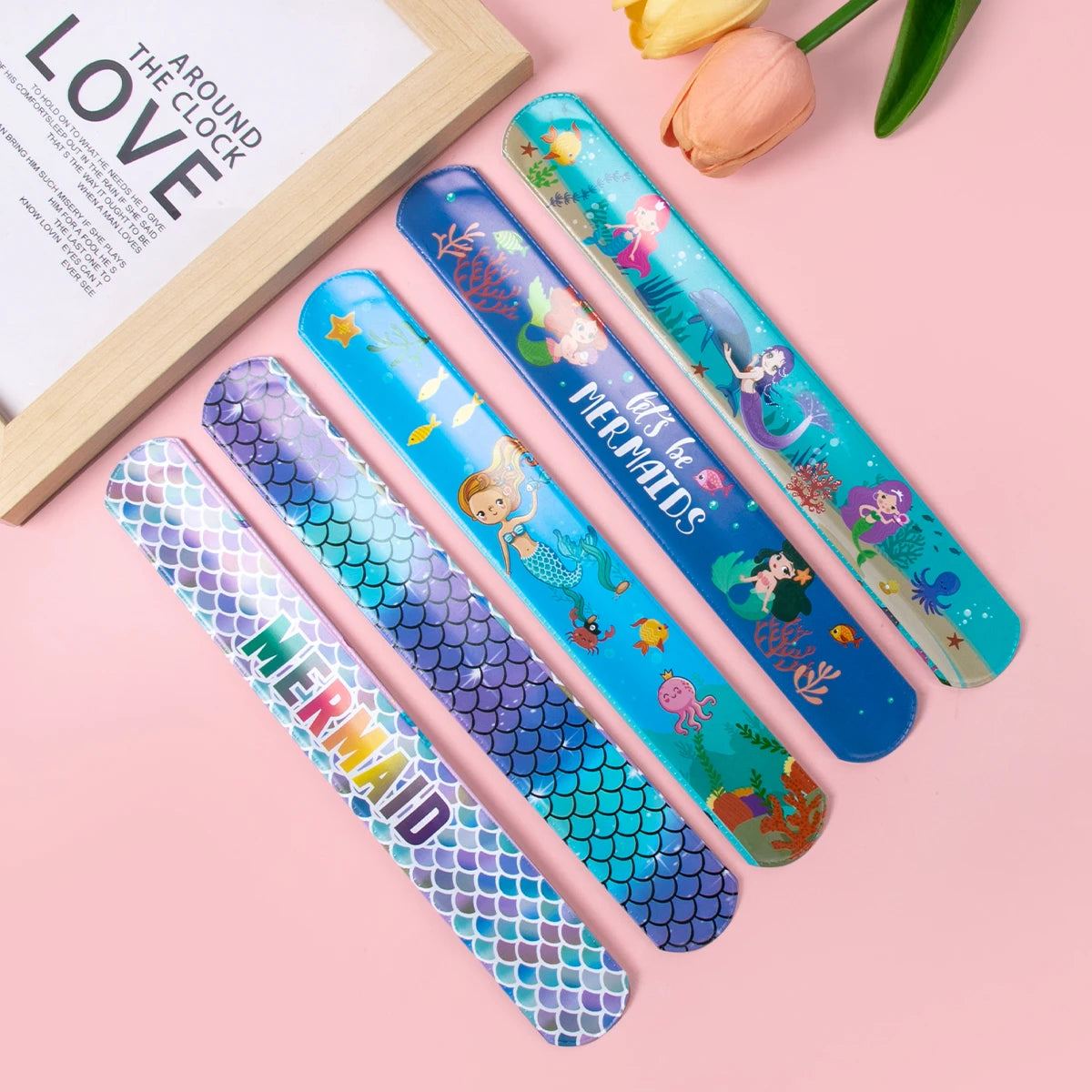 10pcs Cartoon Birthday Party Clap Circle Toy Kids Birthday Party Slap Bracelet Mermaid Dinosaur Unicorn Theme Party Gift