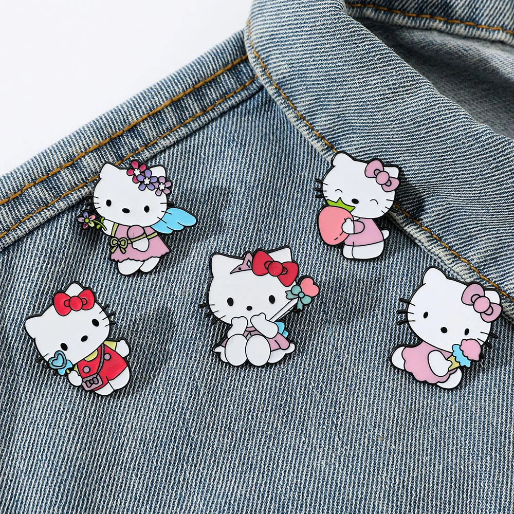 5 Pcs Cute cartoon Soft Cute kt Cat Brooch Sanrio Metal Badge Cute Cat Alloy Drop Oil Pin accessory