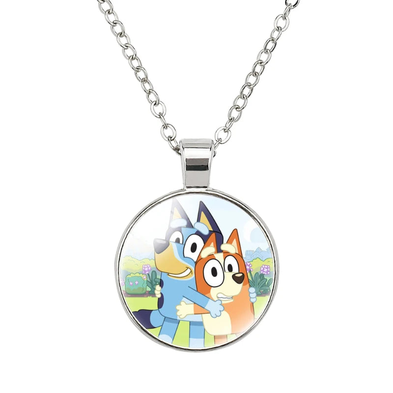 45Cm Bluey Circle Shape Necklace Bingo Family Pendant for Kids Cartoon Handmade Necklace Jewelry Birthday Gifts Toys