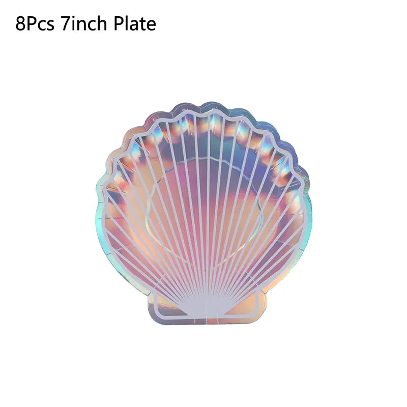 Mermaid Party Supplies Mermaid Tableware Set Shell Paper Plate Cup Napkin Little Mermaid Birthday Party Decoration Baby Shower